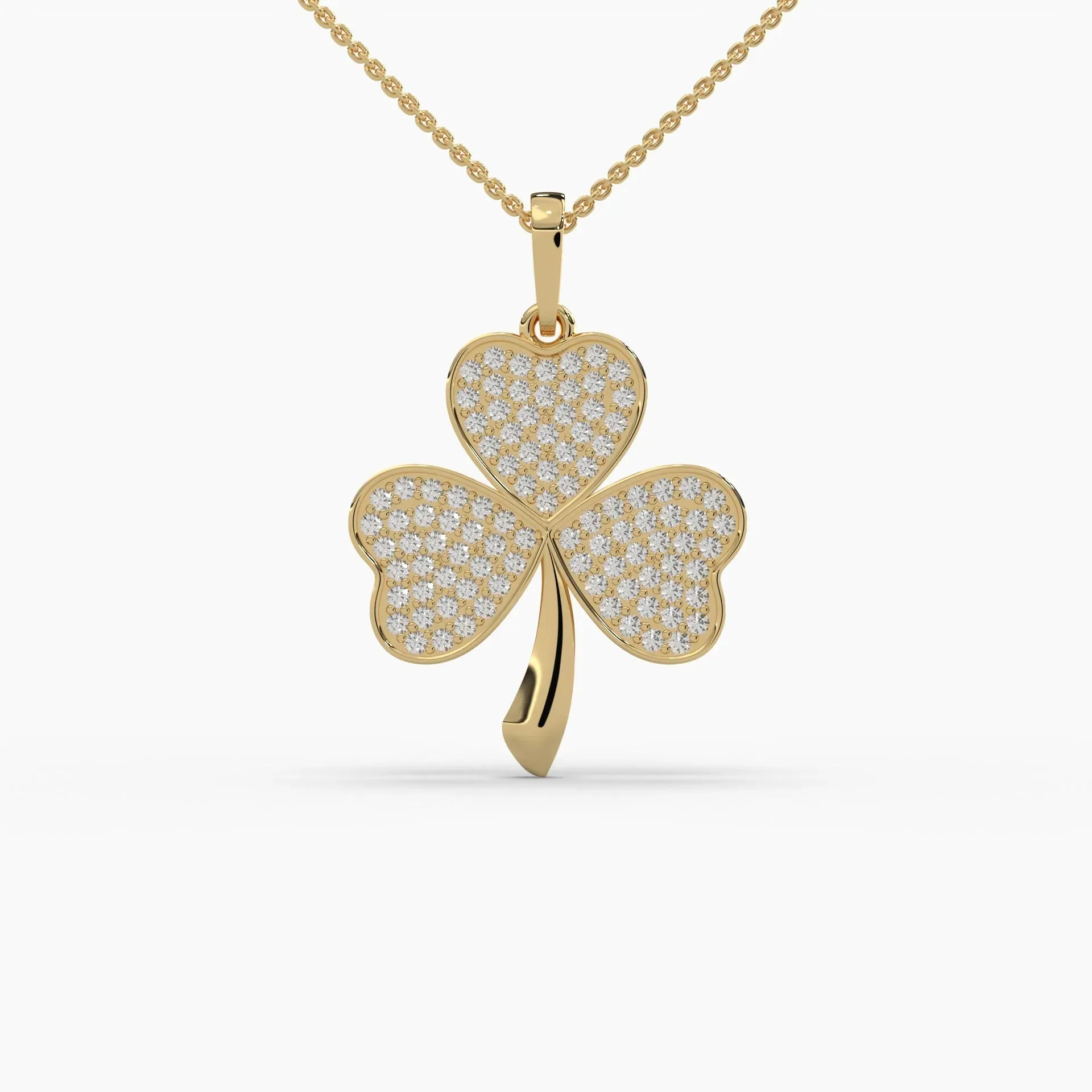 0.9ctw Round Lab Grown Diamond Pave 3 Leaf Clover Pendant Necklace | 14k Gold