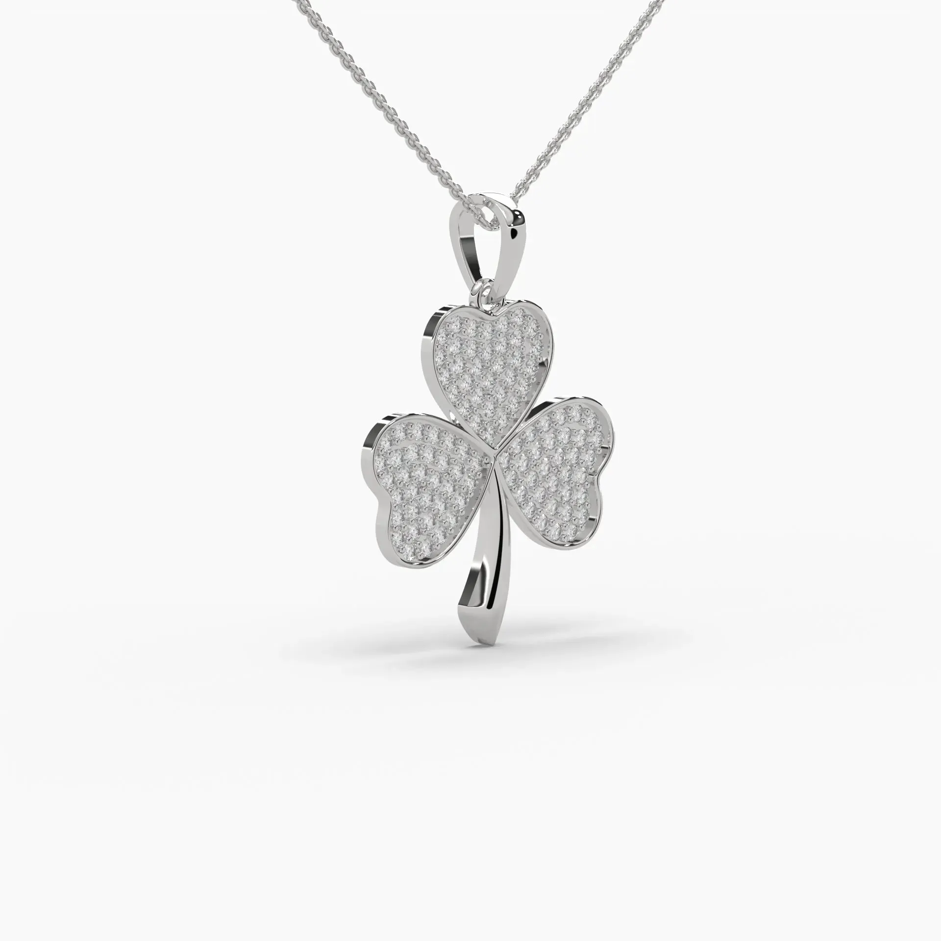 0.9ctw Round Lab Grown Diamond Pave 3 Leaf Clover Pendant Necklace | 14k Gold