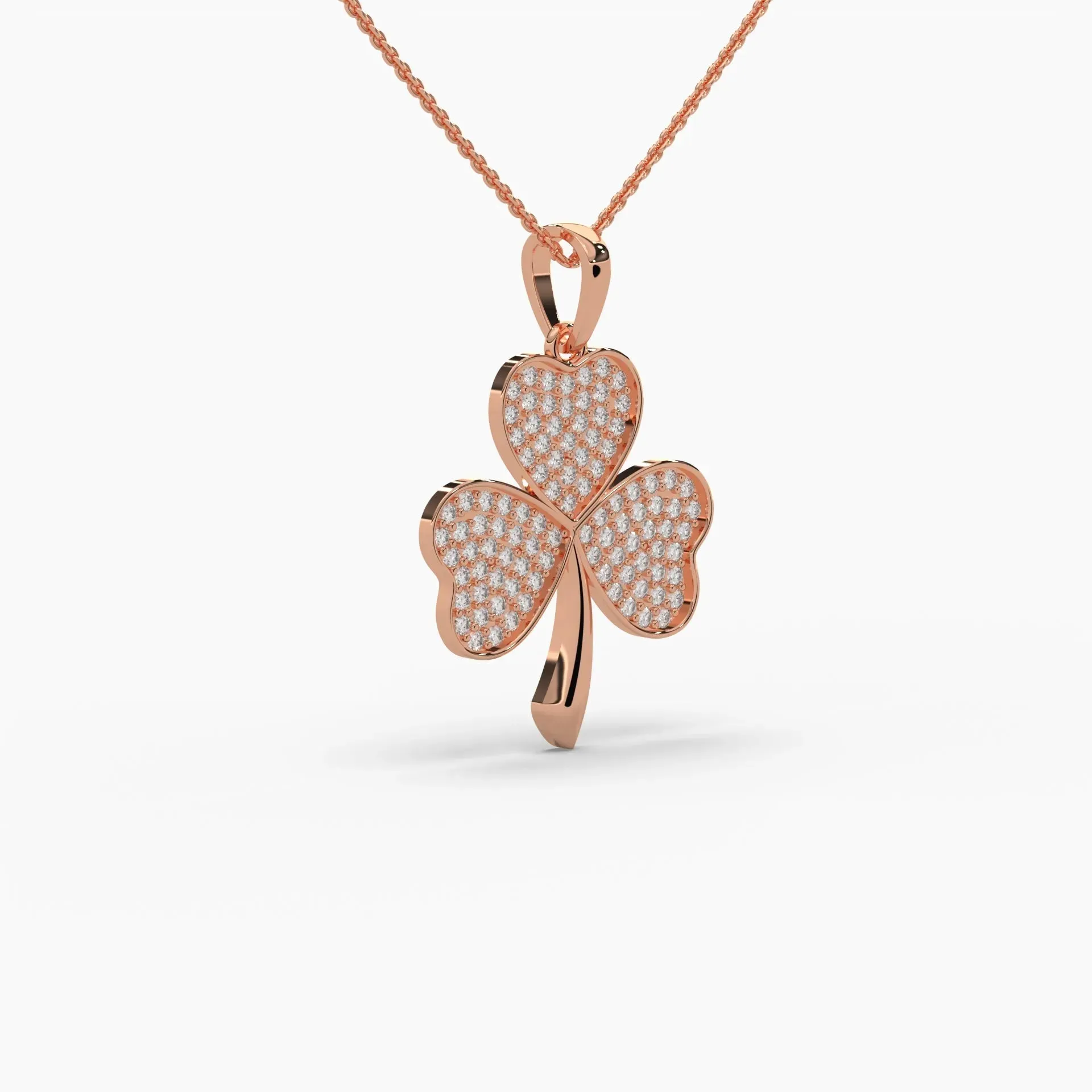 0.9ctw Round Lab Grown Diamond Pave 3 Leaf Clover Pendant Necklace | 14k Gold