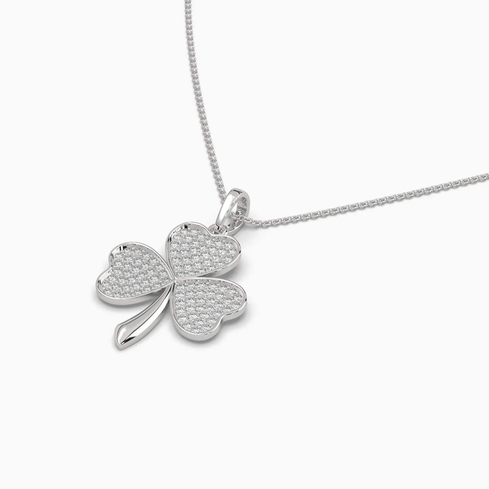 0.9ctw Round Lab Grown Diamond Pave 3 Leaf Clover Pendant Necklace | 14k Gold