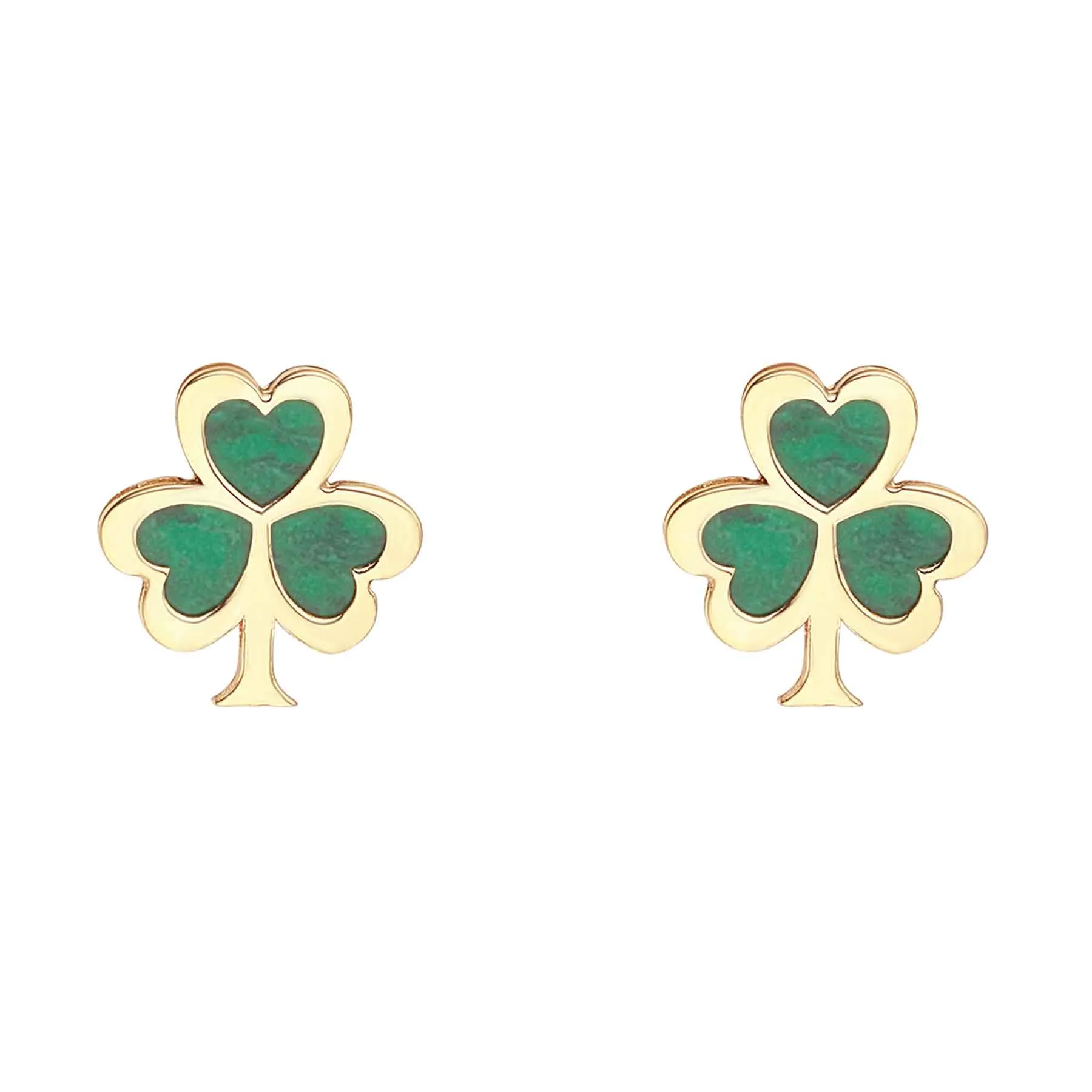 10K Gold Malachite Shamrock Stud Earrings