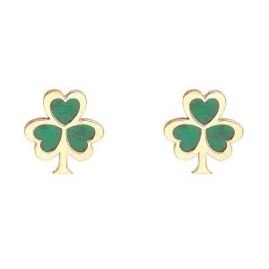 10K Gold Malachite Shamrock Stud Earrings