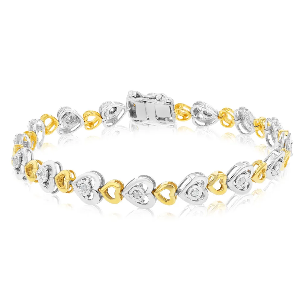 1/2 Carat Diamond Fancy Heart 18.5cm Bracelet in Sterling Silver Gold Plated