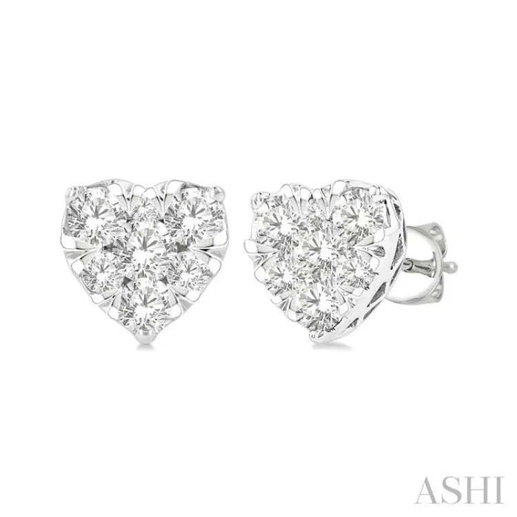 1/2 ctw Heart Shape Lovebright Round Cut Diamond Stud Earring in 14K White Gold