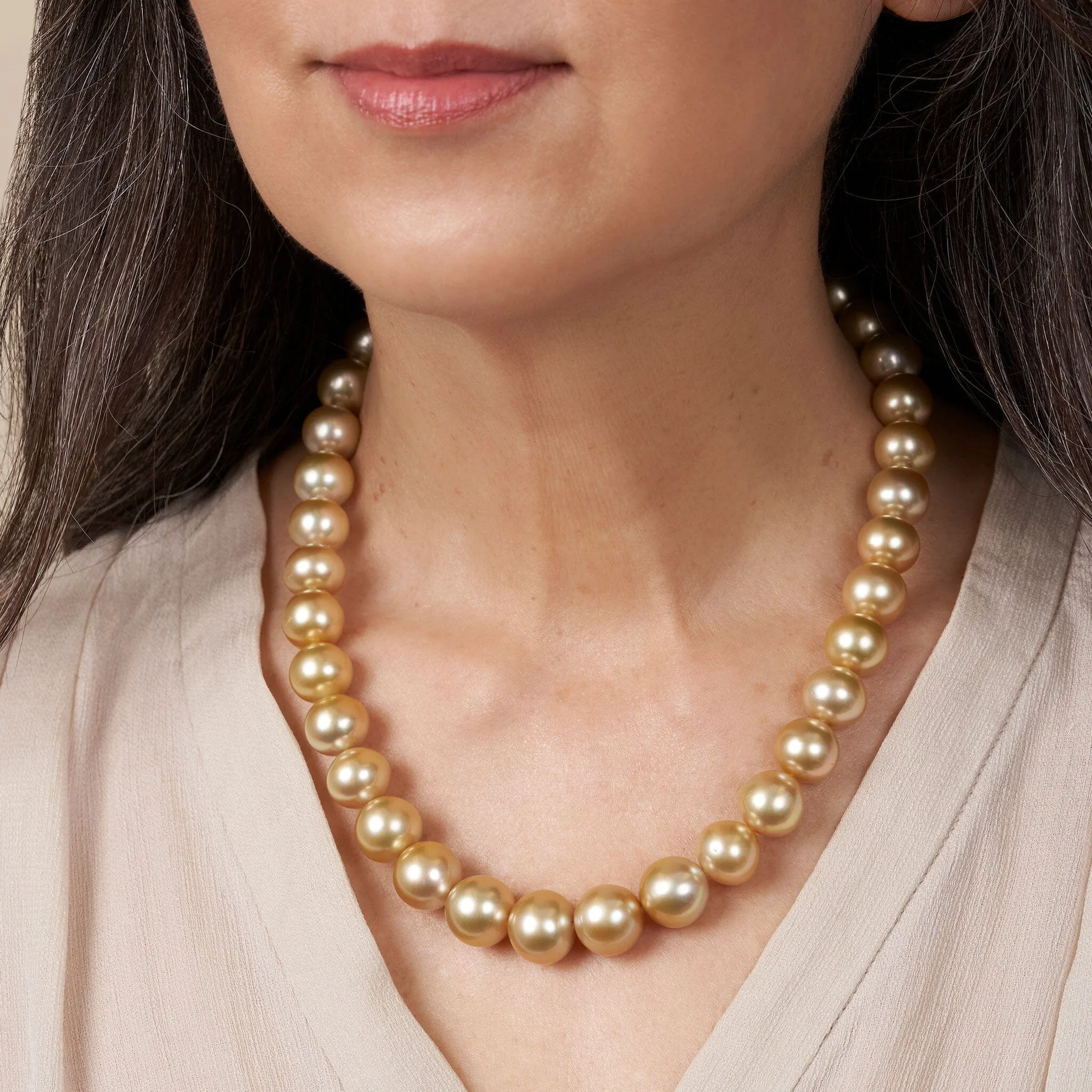 12.0-14.7 mm AA /AAA Golden South Sea Round Pearl Necklace