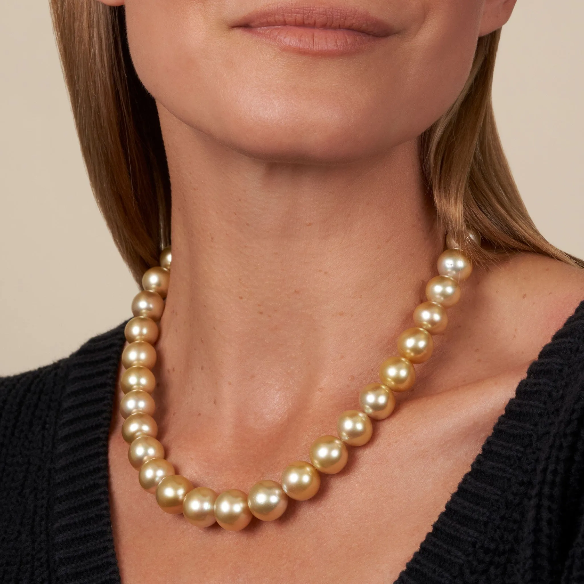 12.0-14.7 mm AA /AAA Golden South Sea Round Pearl Necklace