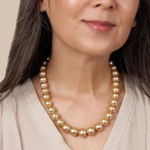 12.0-14.7 mm AA /AAA Golden South Sea Round Pearl Necklace