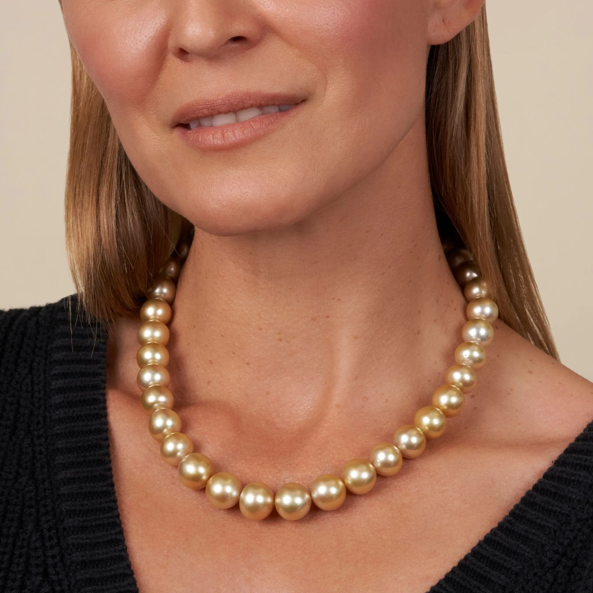 12.0-14.7 mm AA /AAA Golden South Sea Round Pearl Necklace