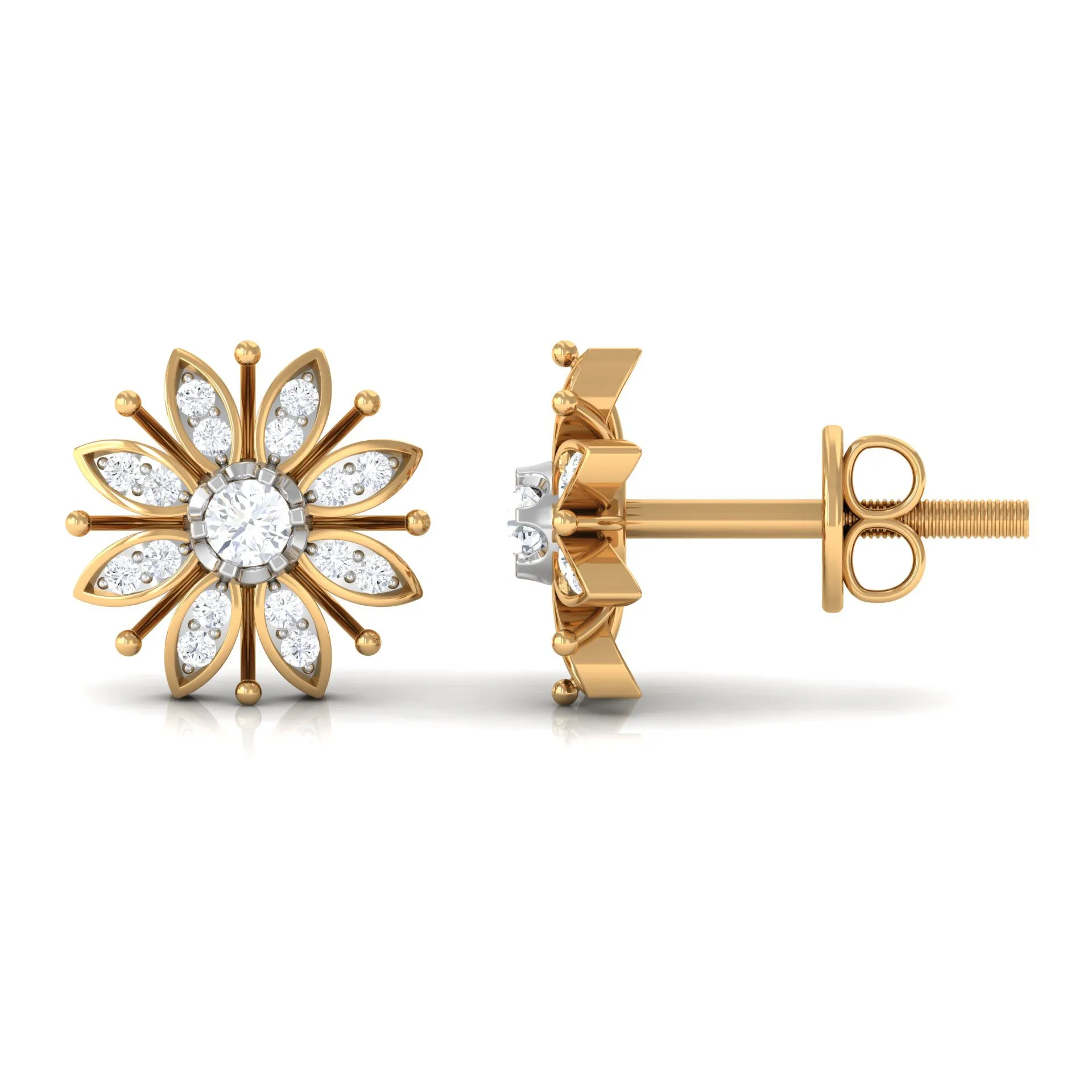 1/4 CT Contemporary Diamond Snowflake Stud Earrings