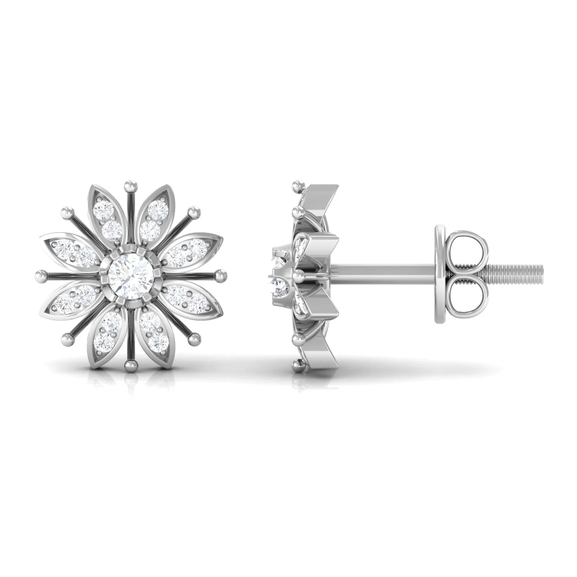 1/4 CT Contemporary Diamond Snowflake Stud Earrings