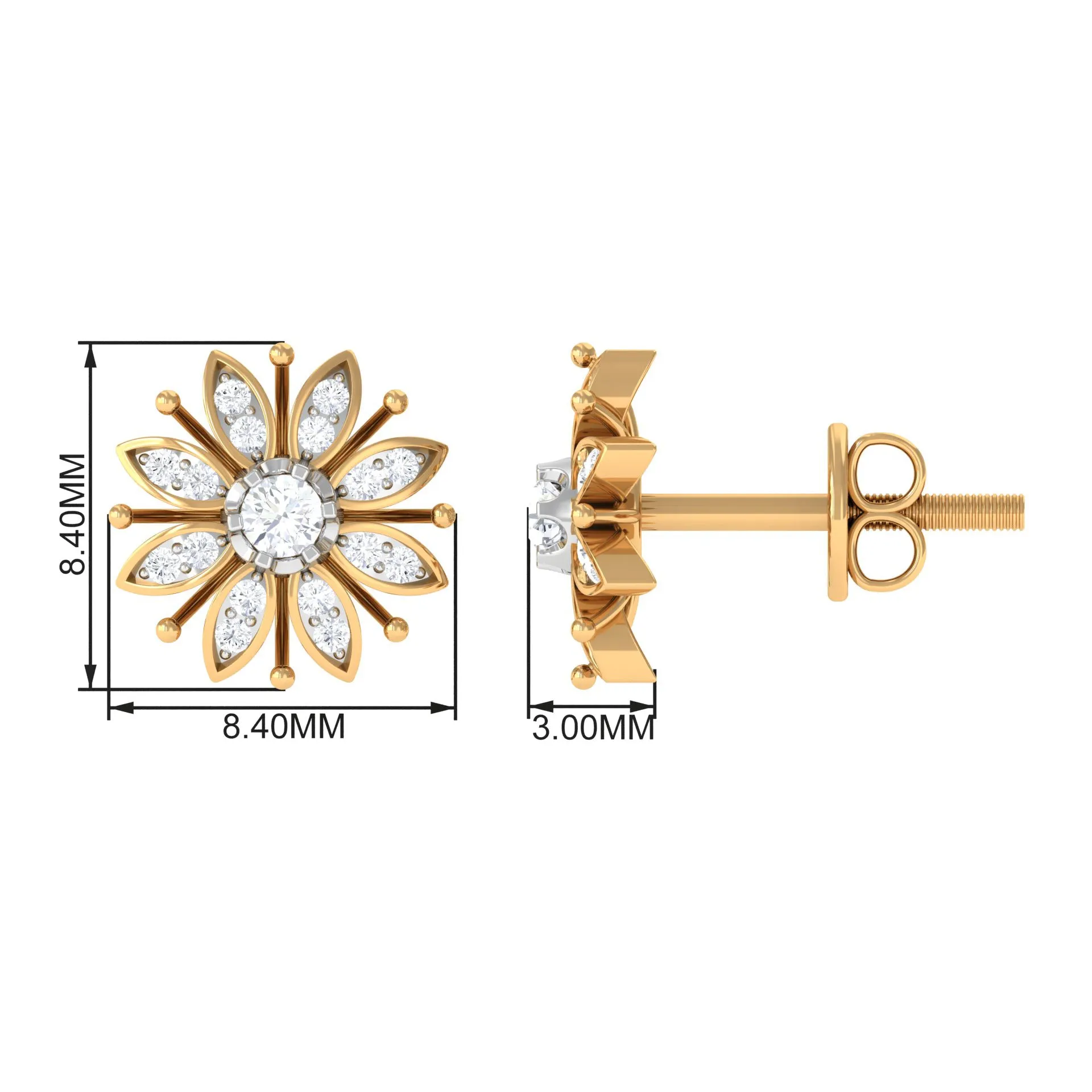 1/4 CT Contemporary Diamond Snowflake Stud Earrings