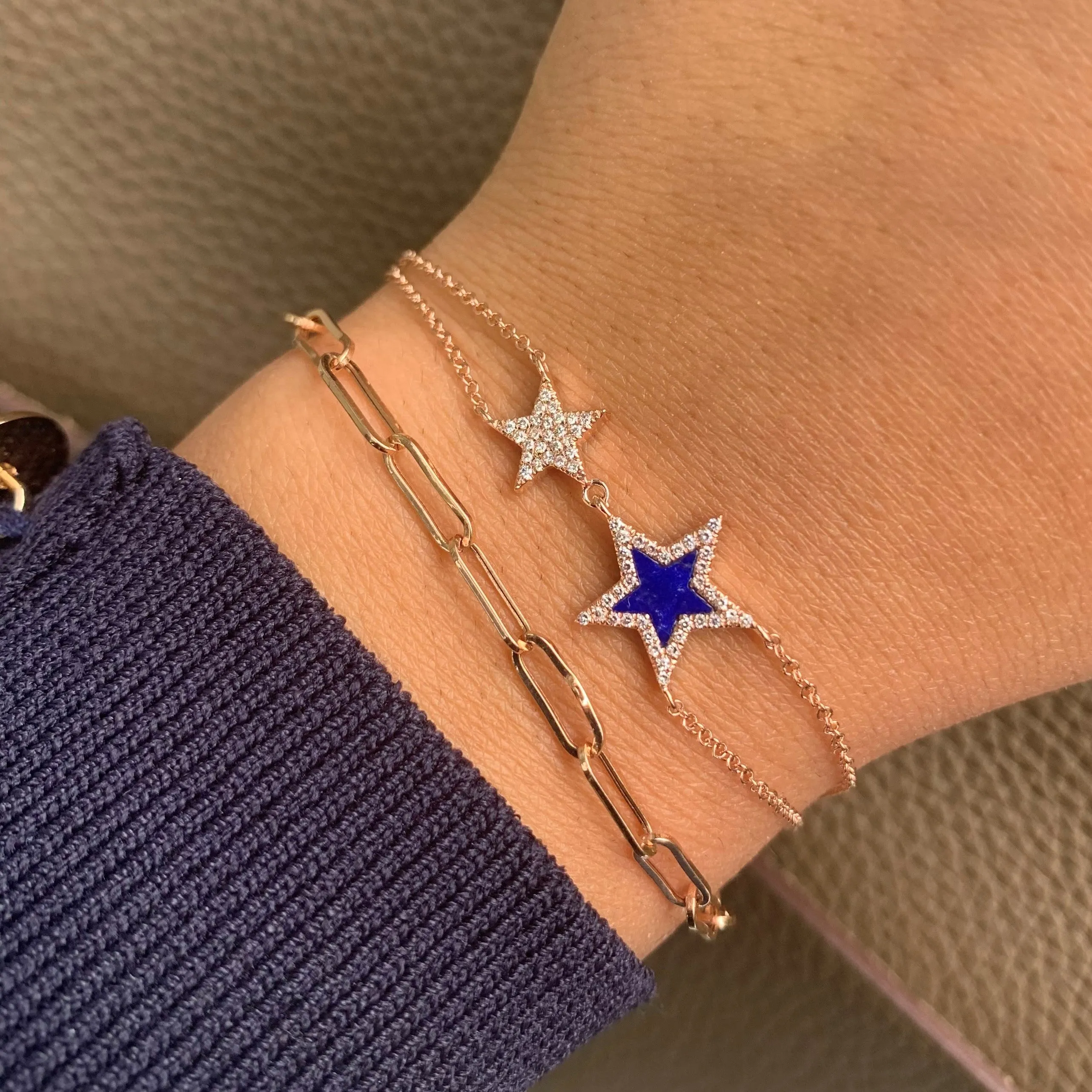 14k Gold & Diamond Lapis Star Bracelet- 0.18ct.