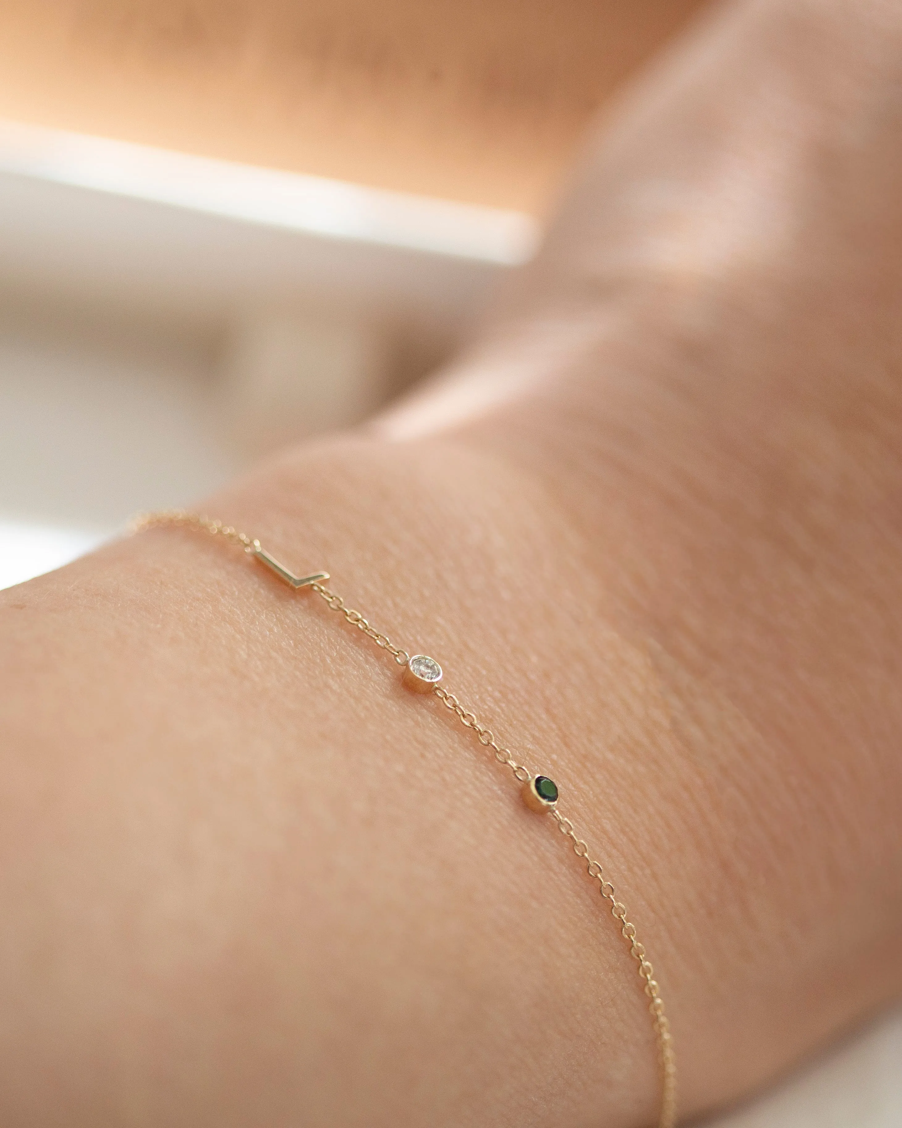 14k Gold Birthstone Letter Bracelet