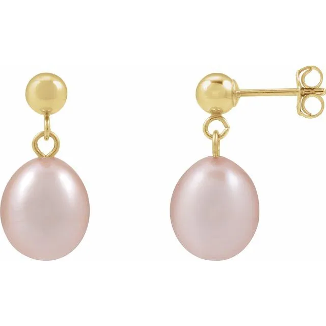 14K Gold Cultured Pink Freshwater Pearl Earrings