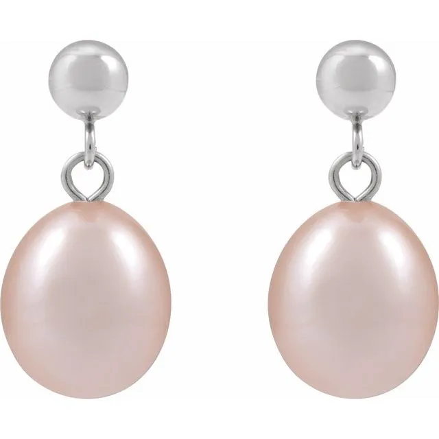 14K Gold Cultured Pink Freshwater Pearl Earrings