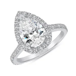 14K Gold Diamond Halo Ring with 3.50ct Pear Forever One Moissanite Engagement Ring