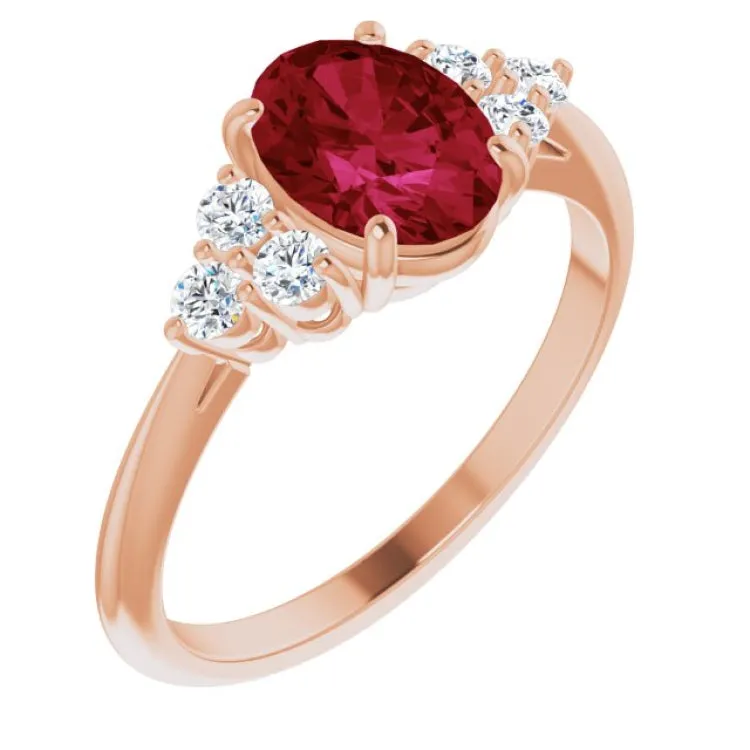 14K Rose Lab-Grown Ruby & 1/6 CTW Natural Diamond Ring