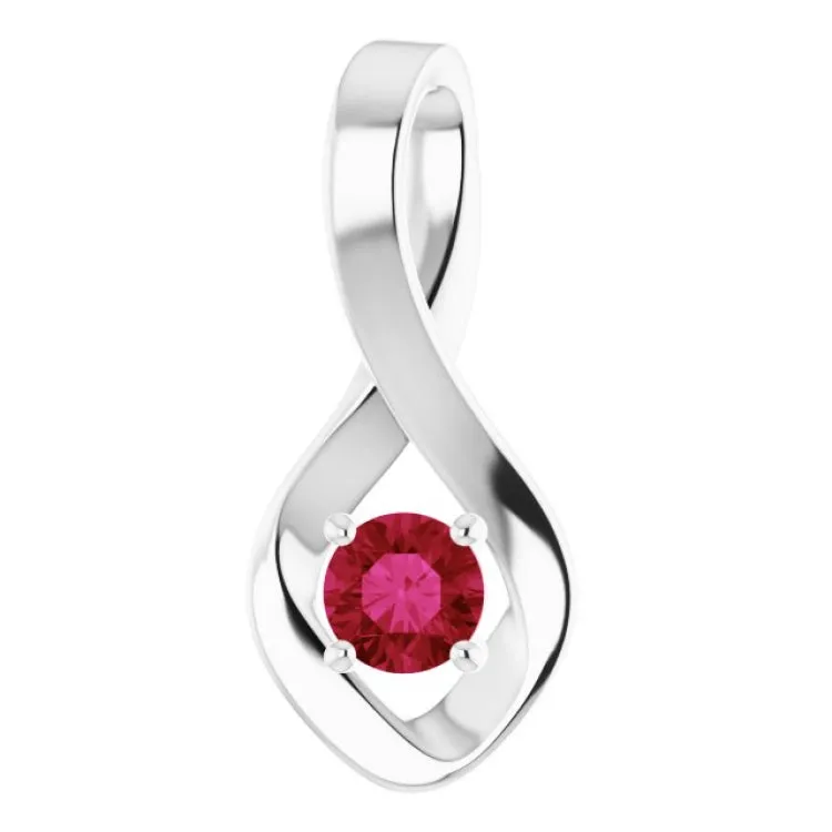 14K White 4 mm Round Lab-Grown Ruby Pendant