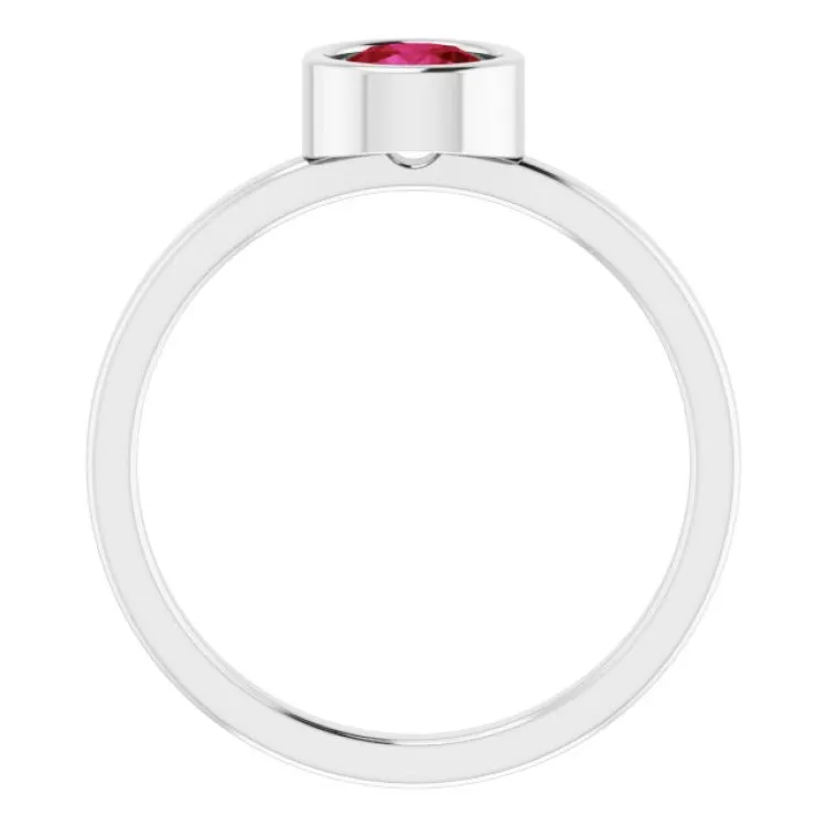 14K White 5.5 mm Natural Ruby Ring