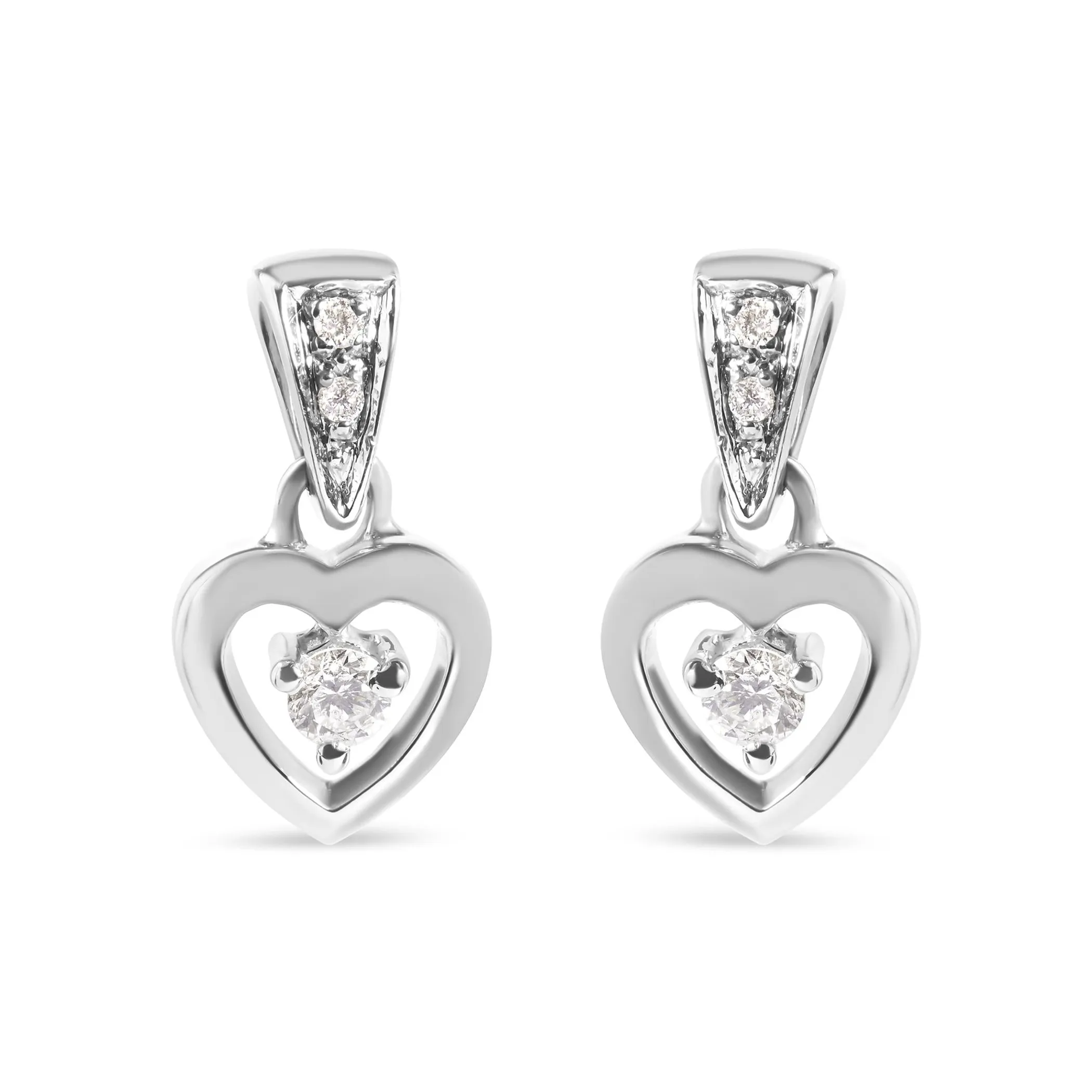 14K White Gold 1/6 Cttw Diamond Dangle Heart Stud Earrings (H-I, SI2-I1)