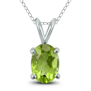 14K White Gold 6X4Mm Oval Peridot Pendant