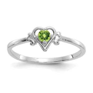 14k White Gold Genuine Peridot August Birthstone Heart Ring