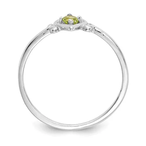 14k White Gold Genuine Peridot August Birthstone Heart Ring