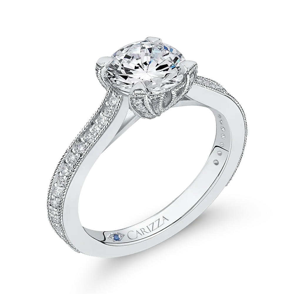 14K White Gold Round Diamond Classic Engagement Ring (Semi Mount)