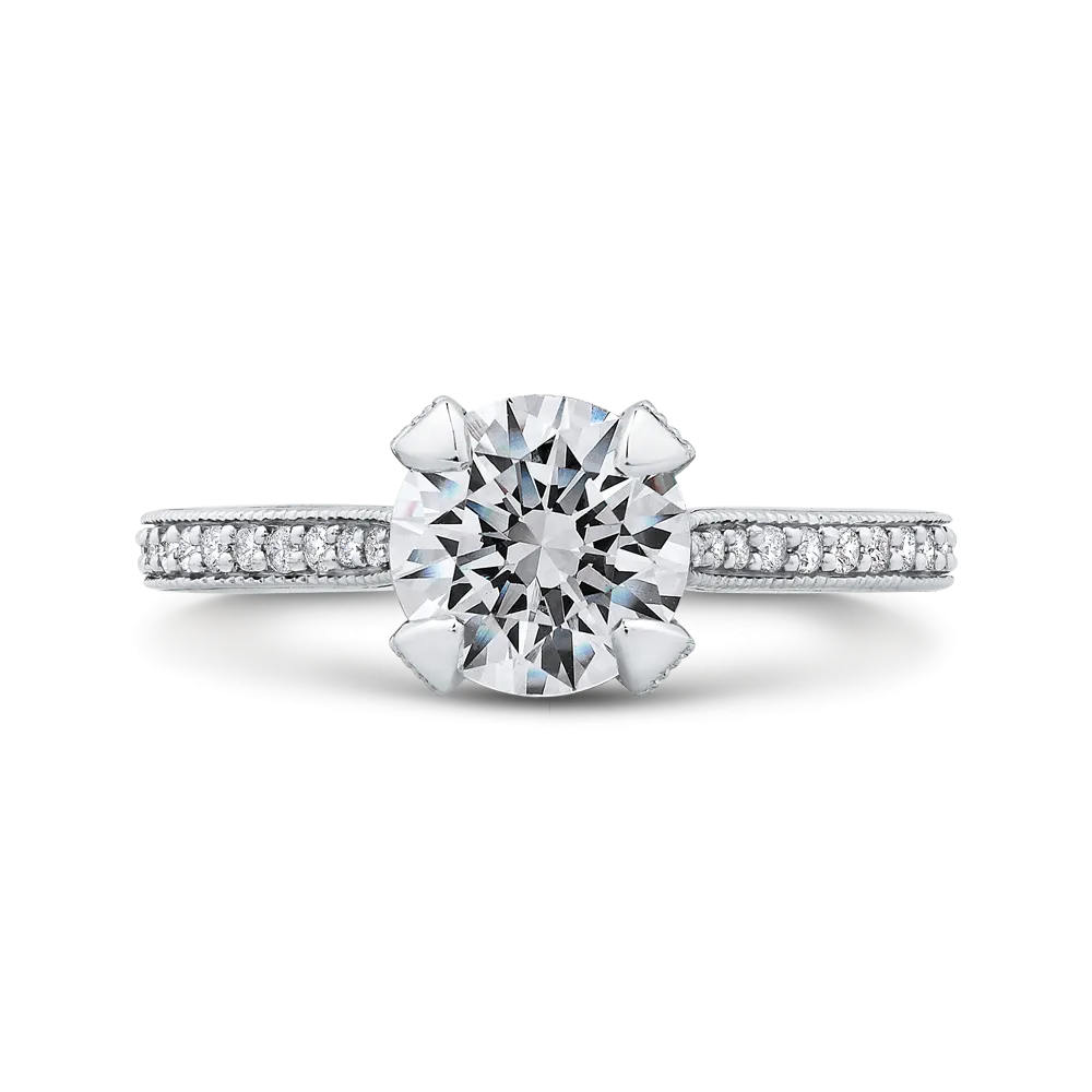 14K White Gold Round Diamond Classic Engagement Ring (Semi Mount)