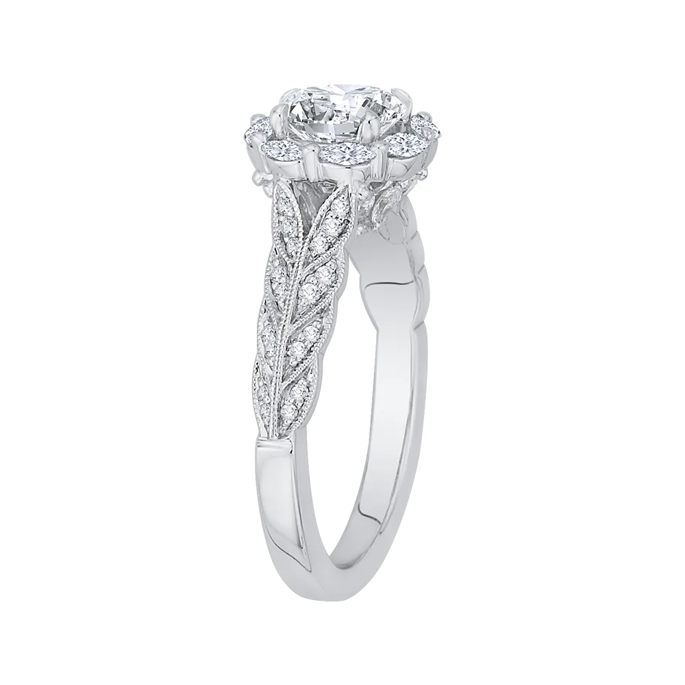 14K White Gold Round Diamond Floral Halo Engagement Ring (Semi Mount)