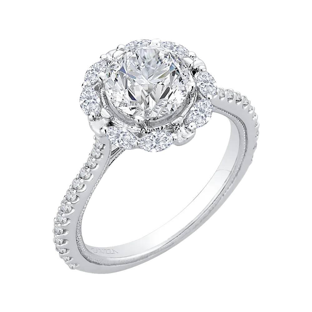 14K White Gold Round Diamond Halo Engagement Ring (Semi Mount)