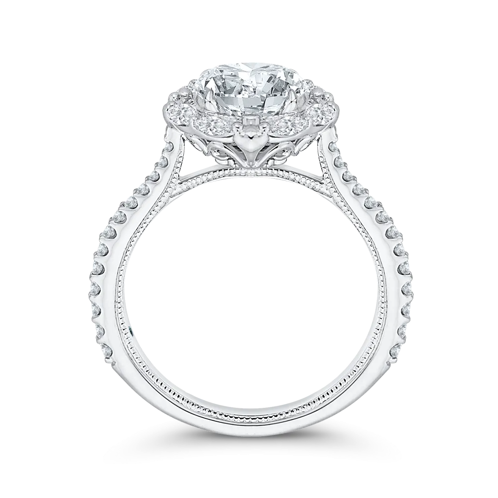 14K White Gold Round Diamond Halo Engagement Ring (Semi Mount)