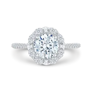 14K White Gold Round Diamond Halo Engagement Ring (Semi Mount)