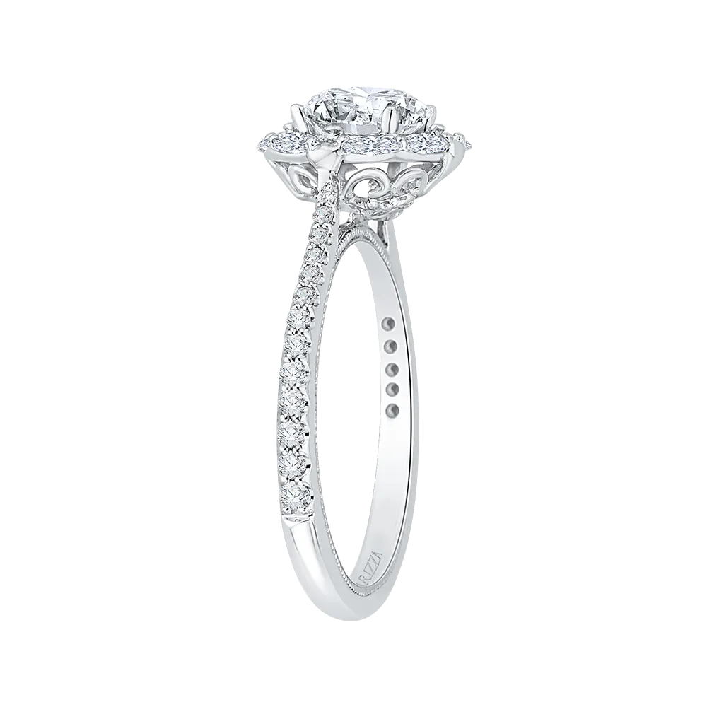 14K White Gold Round Diamond Halo Engagement Ring (Semi Mount)