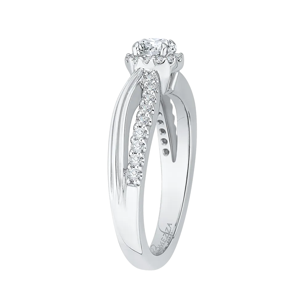 14K White Gold Round Diamond Halo Engagement Ring with Split Shank