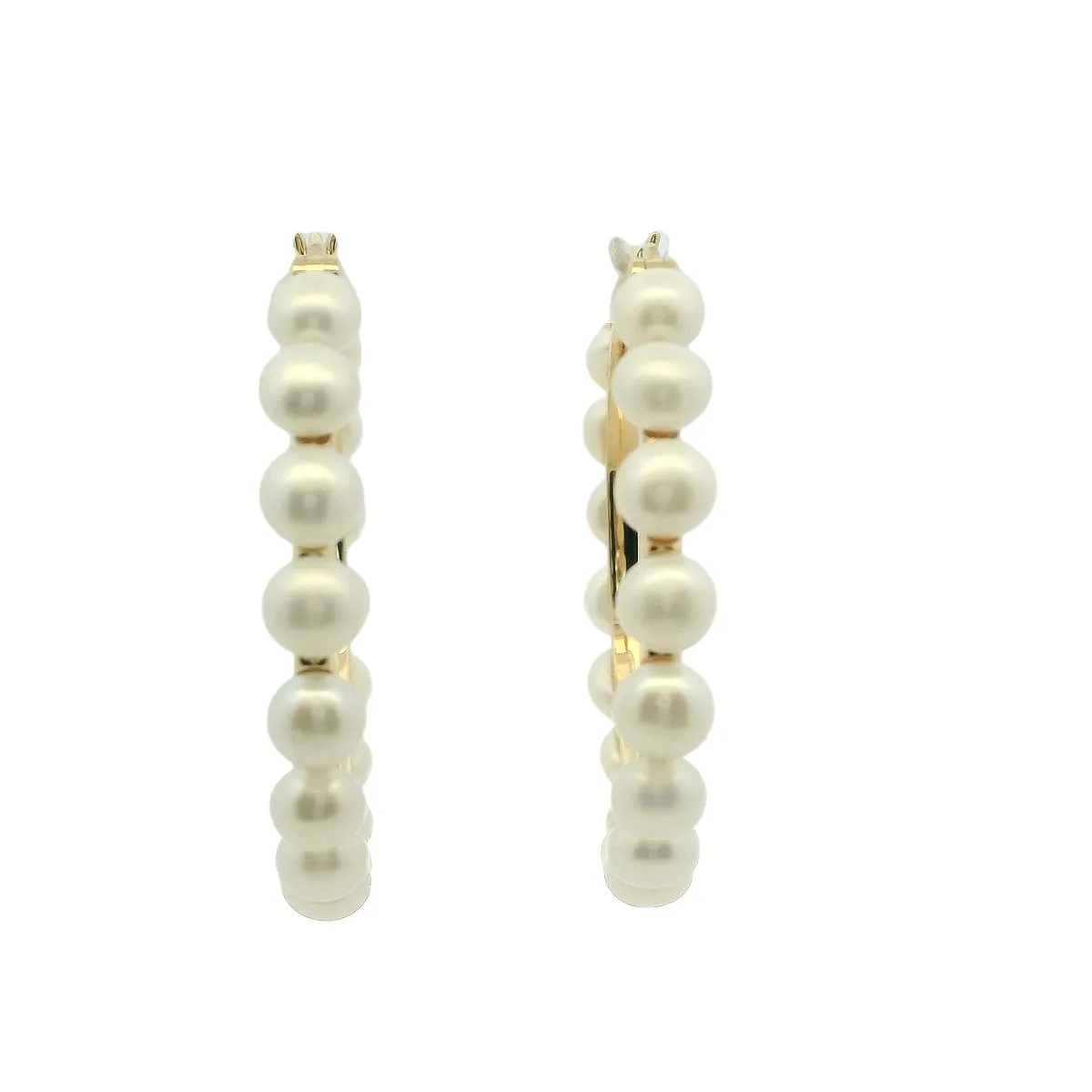 14K Yellow 5 mm Fresh Water Pearl Hoop Earrings