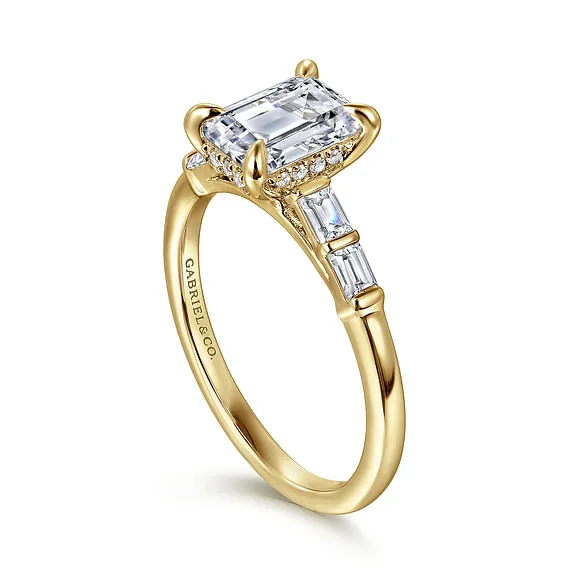 14K Yellow Gold Emerald Cut Diamond Engagement Ring