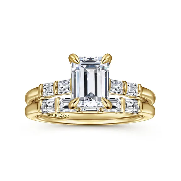 14K Yellow Gold Emerald Cut Diamond Engagement Ring