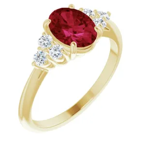 14K Yellow Lab-Grown Ruby & 1/4 CTW Natural Diamond Ring