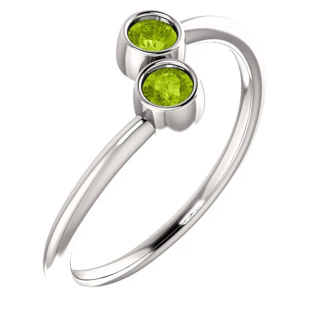 14KT GOLD 1/4 CTW ROUND PERIDOT 2 STONE RING