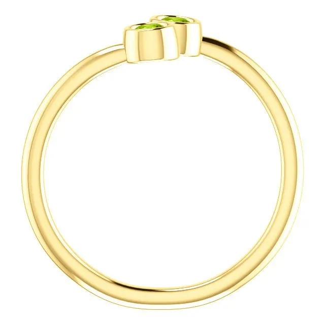 14KT GOLD 1/4 CTW ROUND PERIDOT 2 STONE RING