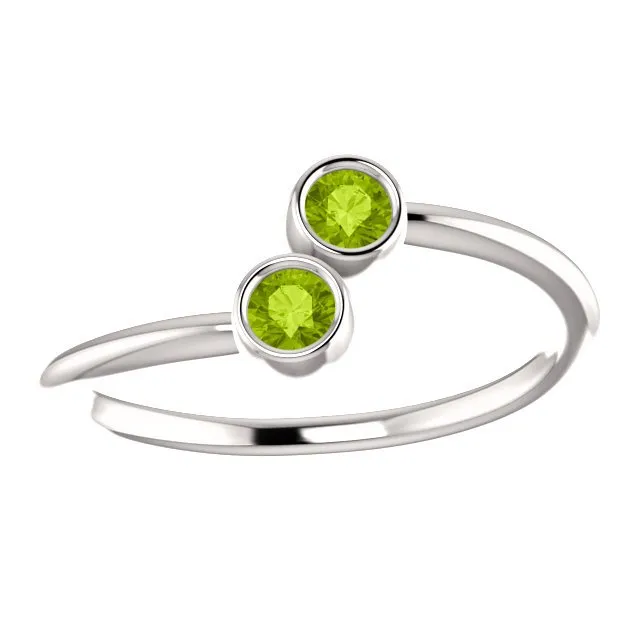 14KT GOLD 1/4 CTW ROUND PERIDOT 2 STONE RING