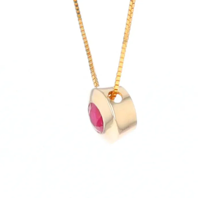 14KT Yellow Gold Round Brilliant Cut Ruby Bezel Set Solitaire Necklace