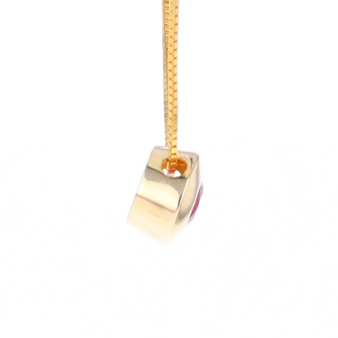 14KT Yellow Gold Round Brilliant Cut Ruby Bezel Set Solitaire Necklace