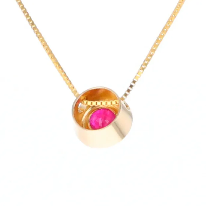 14KT Yellow Gold Round Brilliant Cut Ruby Bezel Set Solitaire Necklace