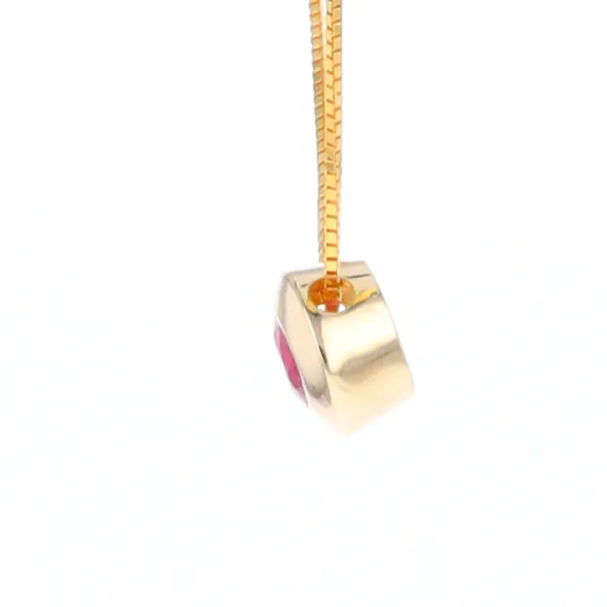 14KT Yellow Gold Round Brilliant Cut Ruby Bezel Set Solitaire Necklace