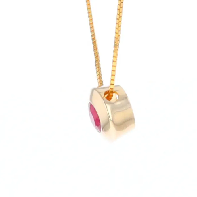 14KT Yellow Gold Round Brilliant Cut Ruby Bezel Set Solitaire Necklace