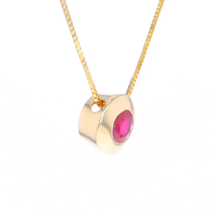 14KT Yellow Gold Round Brilliant Cut Ruby Bezel Set Solitaire Necklace