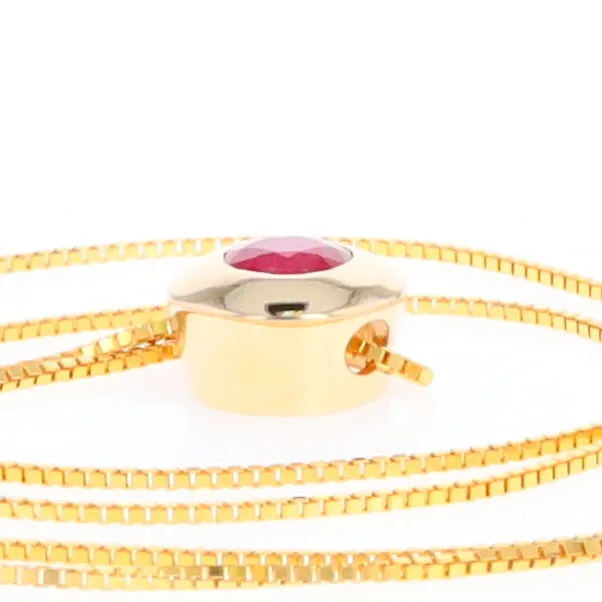 14KT Yellow Gold Round Brilliant Cut Ruby Bezel Set Solitaire Necklace