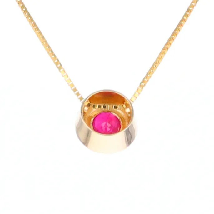 14KT Yellow Gold Round Brilliant Cut Ruby Bezel Set Solitaire Necklace